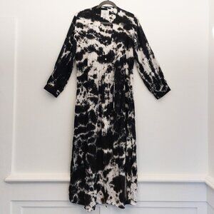 AREA Stars Black & White Tie-Dye Maxi Dress – Size L | Button Front, Adjustable